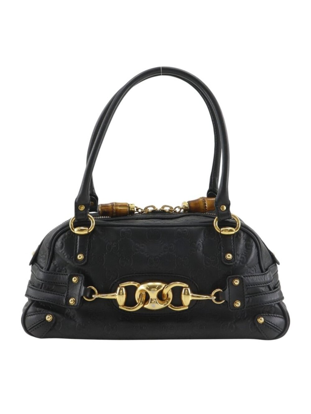 Gucci Guccissima Horsebit Bamboo Out Of Print Embossed Leather Gold Handbag